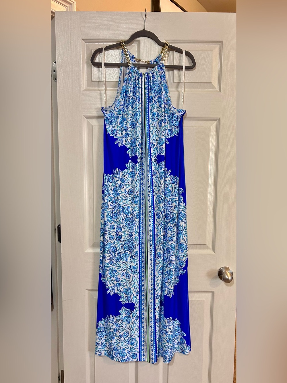 Lilly Pulitzer Blue and White Halter Printed Maxi Dress